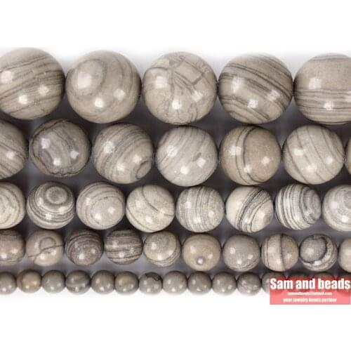 Natural Stone Grey Wood Veins Round Loose Beads For Jewelry Making DIY Bracelets Necklace 15'' 4/6/8/10/12mm