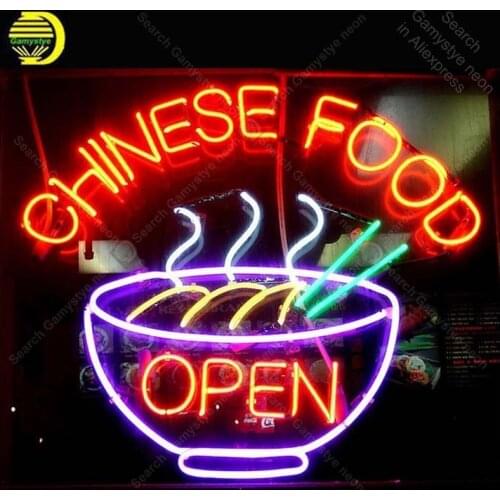 Neon Sign for CHINESE FOOD OPEN Neon Bulb sign handcraft gifts hotel neon signboard wall lights anuncio luminos with clear board