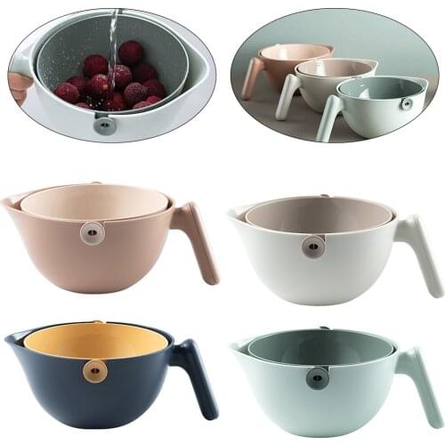 Plastic Vegetable Fruit Rice Wash Drain Strainer Colander Basket Kitchen Brown