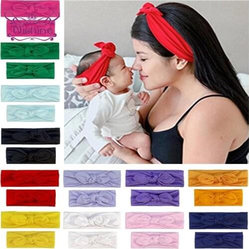 Nishine Parent-child Comfortable Soft Elastic Headband Solid Color Handmade Bunny Ears Toddler Hairband Sweet Hair Accessories