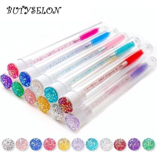 10/5pc Reusable Eyelash Brush Tube Disposable Eyelash Wands Eyebrow Brush Replaceable Dust-proof Sparkling Broken Diamond Bottom