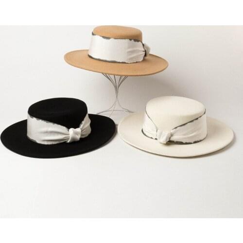 Women Hats Woolen Panama Men Wide Brim Felted Hat Church Wedding Belted Band Black Fedora Women Winter Hats Sombreros De Mujer