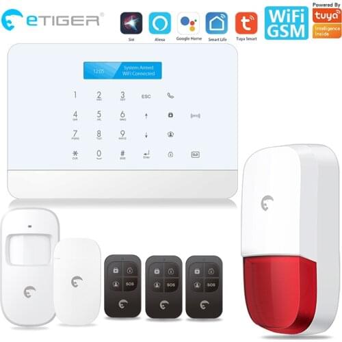 Tuya App Control Etiger Wifi Smart Home GSM Security Alarm system with IP Video Camera Alexa Google Home