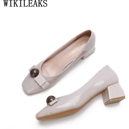 Patent Leather Shoes for Women 2021 High Heels Chunky Heels Pumps Women Shoes Square Toe Heels Wedding Shoes Bride Zapatos Mujer