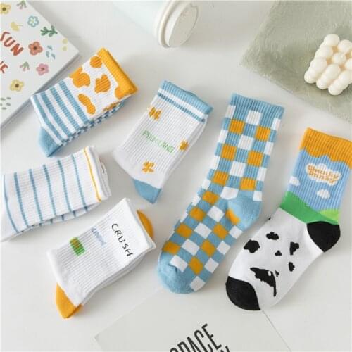 2021Spring and Summer funny cute cartoon ice cream color in tube socks blue square milk stripe Japan Harajuku skateboard Soc