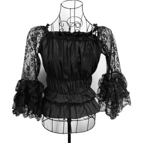 Women Steampunk shirt vintage retro Renaissance Gothic Long Sleeve Square Neck Lolita blouse ladies solid elastic Tops clubwear