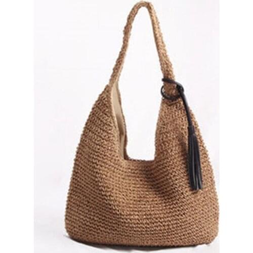 Woman Round Handbags Handmade Straw Bag with Tassel Rattan Woven Vintage Rope Knitted Messenger Bag Lady Summer Beach Tote