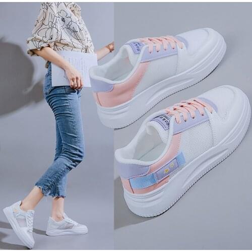 2021 Women Sneakers White Purple Tennis Cute Lovely Girl Shoes Female Student Shoes Platform Flats Casual Ladies Vulcanize Shoes