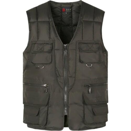 Multi Pocket Cotton Vest for Men Winter Padded Casual Thick Warm Photographer Sleeveless Outerwear Jacket with Many Pockets Male