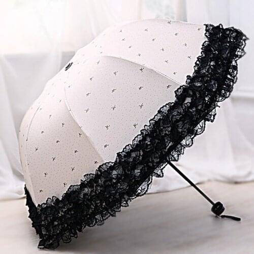 Lace Sun Umbrella Super Sun Protection and UV Protection Female Sun Umbrella Korean Student Vinyl Folding Dual-use Umbrella