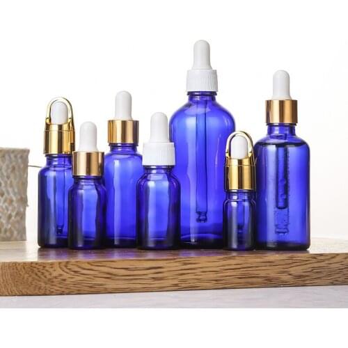1pc 5-100ml Mix Cap Refillable Dropper Bottle Blue essential oil Glass Aromatherapy Liquid Drop for massage Pipette BottlE