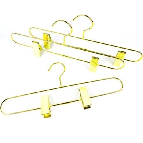 10 Pcs/lot 35cm Quality Anti-slip Skirt Pants Trouser Hangers Multifunctional Gold Metal Hangers with 2 Adjustable Clips for Tro