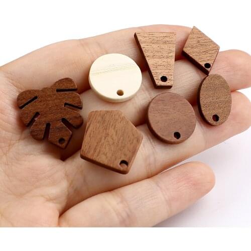 Multiple 9 Style Fashion Handmade Wooden Stud Earrings For Women New Fashion Geometric Earrings Jewelry Accessories 10 PCs