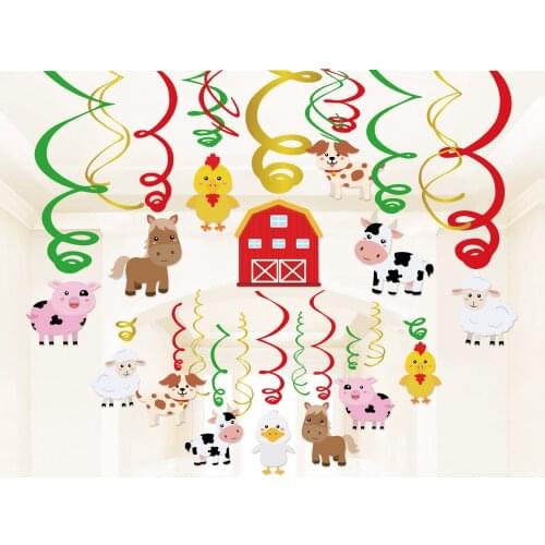 30pcs Farm Animals PVC Spirals Party Decorations Cow Duck Sheep Chicken Dog Pig Hanging Swirls Kid Birthday Party Supplies