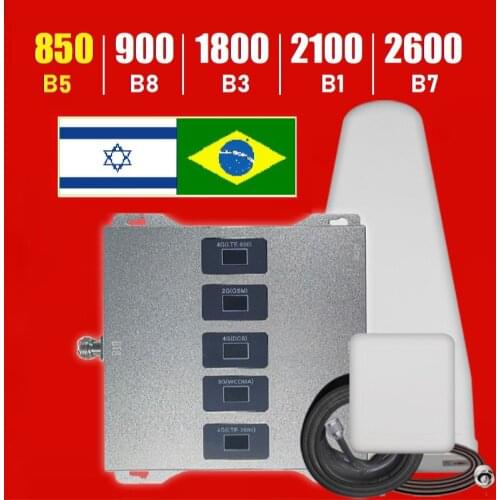 5 band Cellular Amplifier Israel Australia New Zealand Brazil Free Ship Repeater 2g 3g 4g Signal Booster 850 900 1800 2100 2600