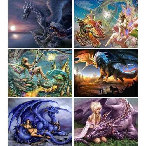 5d Diy Diamond Embroidery Fairy and Dragon Diamond Painting Animal Cartoon Diamond Mosaic Rhinestones Home Decoration