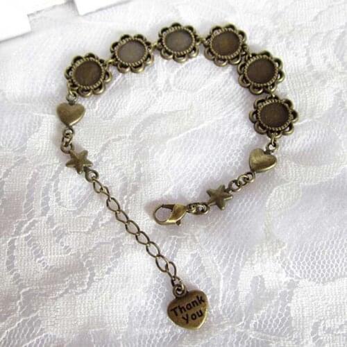 6 pcs Antique Bronze 12mm Sunflower Cabochon Base Setting Link Bracelet,Blank Bracelet For DIY,Handmade Fashion Jewelry
