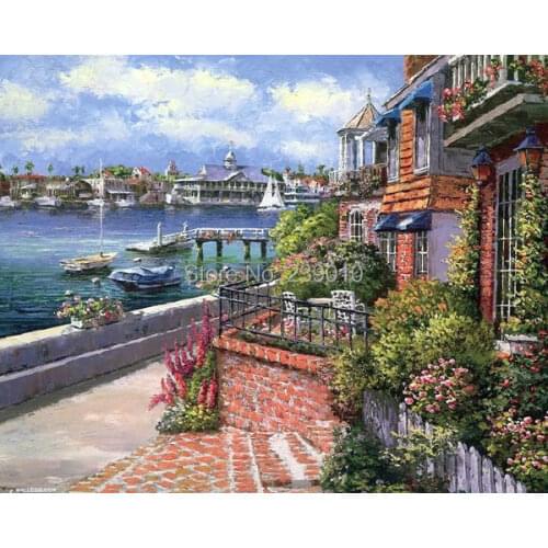 Free shipping Mediterranean sea oil painting printed on canvas architecture landscape canvas prints picture