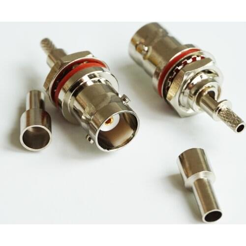 BNC Female O-ring Bulkhead Panel Mount Nut Window Plug Crimp for RG174 RG316 RG179 LMR100 RF Coaxial connector Adapter BRASS