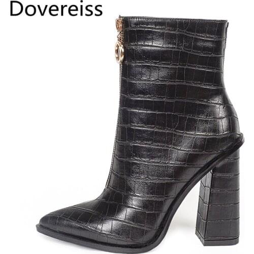 Dovereiss Fashion Womens Shoes Winter new Sexy Pointed toe Short boot Elegant sexy Concise Mature Zipper Short boots big size43