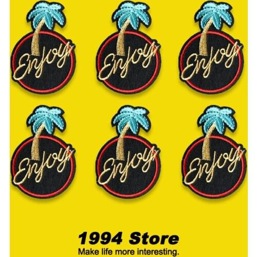 1 Pcs Black Round Clothes Patch Fashion DIY Decorative Badges Embroidery On Clothes Iron-On Patches Logo Fabric Stickers Sewing