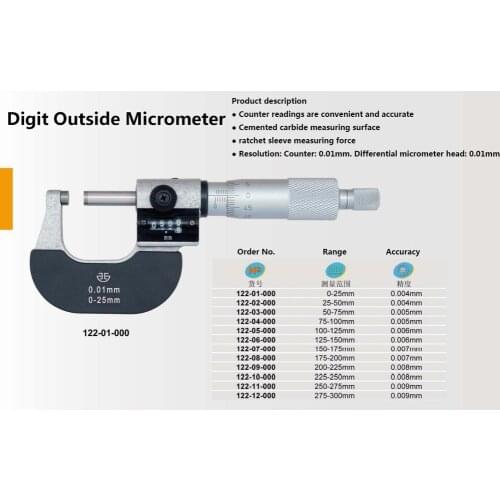 Digit outside micrometer 0-25mm 25-50mm 0.01mm precision 0.01mm counter outside micrometer screw gauge carbide alloy meas