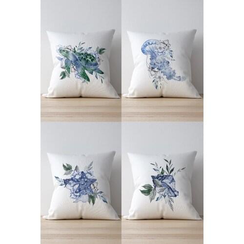 Double Side Printed Ocean Pattern 4'Lü Suede Pillow Decorate Case Good Quality Stylish Home Garden Room Kitchen Gift Convenient Decorative Modern