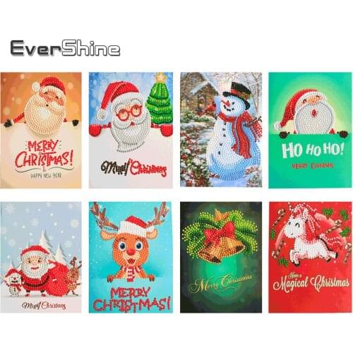 EverShine Diamond Painting Christmas Cards Cartoon Mini Santa Claus Greeting Postcards DIY Kids Hobby Festival Greet Cards Gift