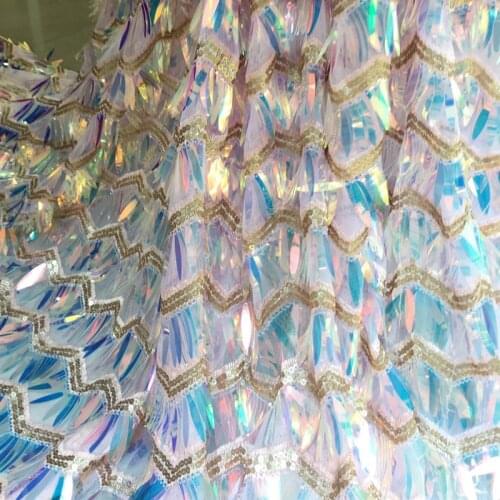 GLace 1Y/Lot Tassel Sequins Fabric Wave tassel sequins mesh fabric sequins embroidered dance dress decoration TX800