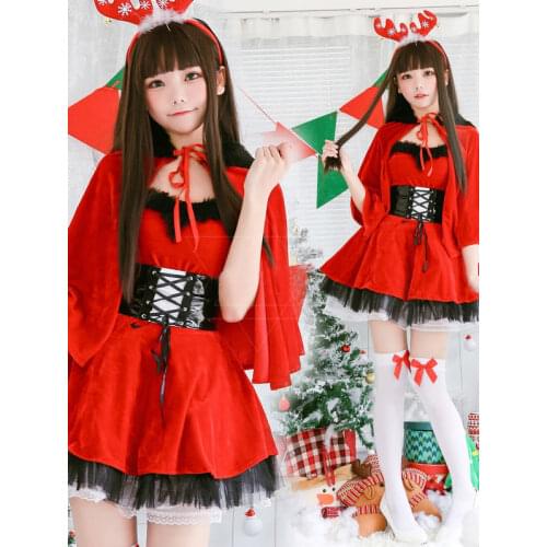 Christmas Party Costumes Women Cute Red Santa Clothes Cosplay Cloak Dress
