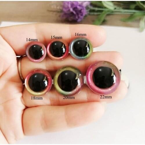 New cute 60pcs/lot 14--40mm round clear safety toy eyes+glitter rainbow fabric+hard washer for diy doll findings--mixed color