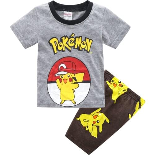Pokemon Summer Shorts Casual Home Clothes Pajamas Set Cartoon Pikachu Cotton Pajamas Boys Girls Tops Pants Set For Children