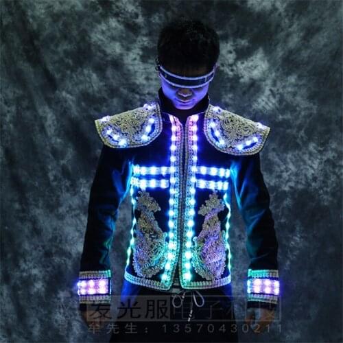 LZ12 LED mens costumes ballroom dance robot suit colorful light stage clothes model singer wears dj bar dancer luminous show ktv
