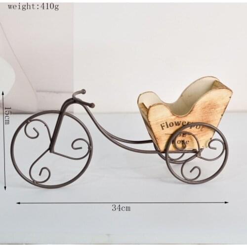 Do Old Retro Series Iron Art Bicycle Table Top Porch Cabinet Decoration Silk Flower Green Plants Succulent Wooden Flowerpot