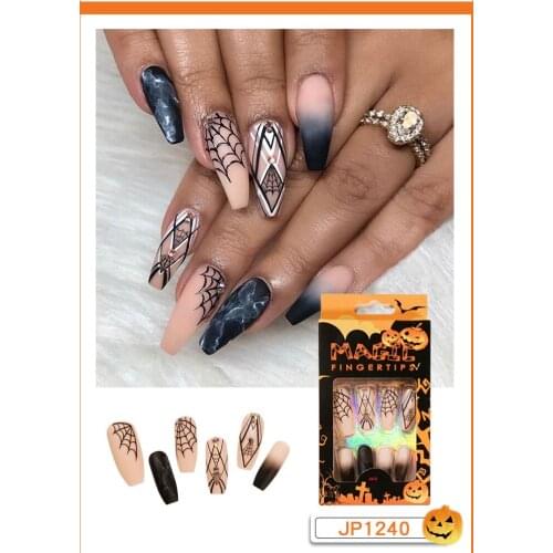 24Pcs Long Coffin Stiletto False Nails Detachable Halloween Style Nails Wearable Fake Nails Full Cover Nail Tips Press On Nails