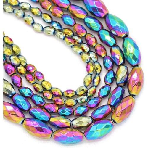 Natural Stone Multicolored Faceted Rice Grains Hematite 3x5/4x6/6x12MM Oval Spacers Loose Beads For Jewelry Making Diy Bracelets