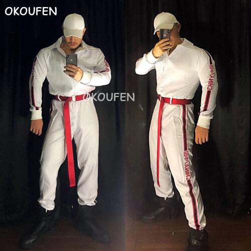 New Fashion Nightclub party male and female singers dj ds stage performance clothes white tide hip-hop one-piece overalls