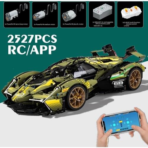 New 2527PCS RC APP Concept Supercars Racing V12 Sports Sian Remote Model Technical Building Blocks Brick Toy Kid Gift