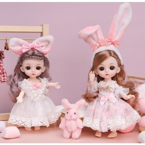 New 16 cm BJD Mini Doll 13 Movable Joint Girl Baby 3D Big Eyes Beautiful DIY Toy Doll with Clothes Dress Up 1/12 Fashion Doll