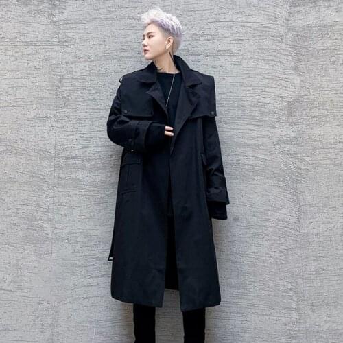 New Concise Style Fashion Classic Open Stitch Waistband Mens Long-Trench Autumn Casual Male Windbreaker Overcoat Streetwear