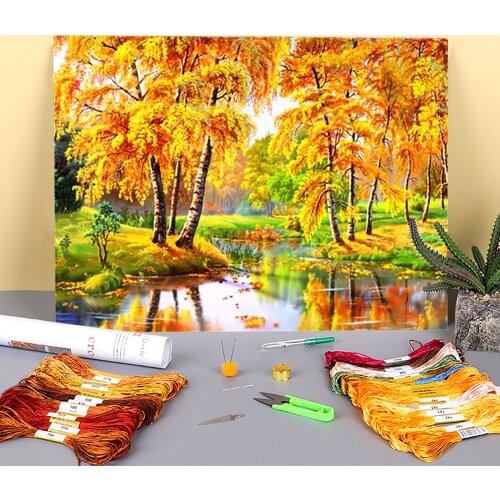 Landscape Nature Printed Canvas 11CT Cross Stitch DIY Embroidery Kit DMC Threads Painting Knitting Handmade Craft Wholesale