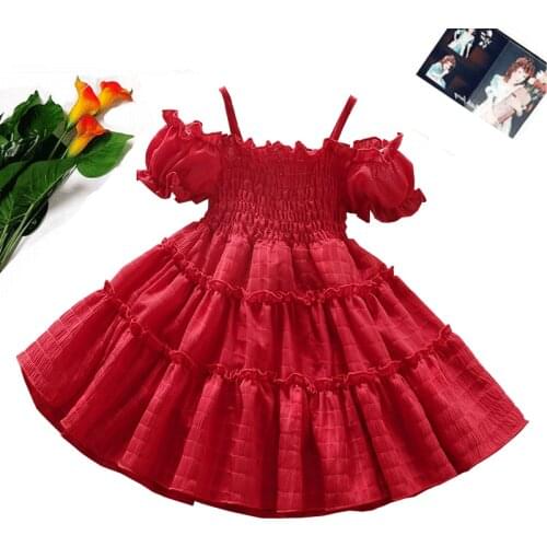Toddler Girl Princess Dress 2021 Summer New Sweet Child Solid Color Ruffle Sling Fashion Vestidos 2-7 Years Old Kids Clothing