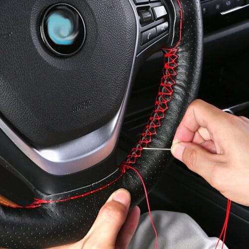 Sewing braiding of red thread weave Cover on steering wheel Leather Steering Covers DIY stitching set 35/36cm For honda civic