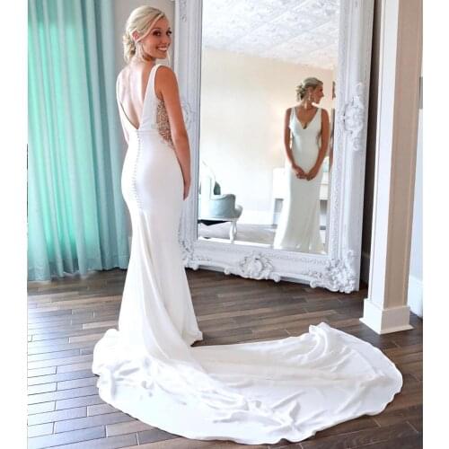 Mermaid Wedding Dress Open Back Lace Sleeveless V-Neck Satin Backless Sleeveless Bridal Gowns Plus Size Custom Bride Dress