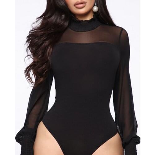 UVRCOS Sexy Wholesale Clothing Women Set Bulk Mesh Bodycon Jumpsuit Women Winter See Through One Piece Streetwear Party Bodysuit