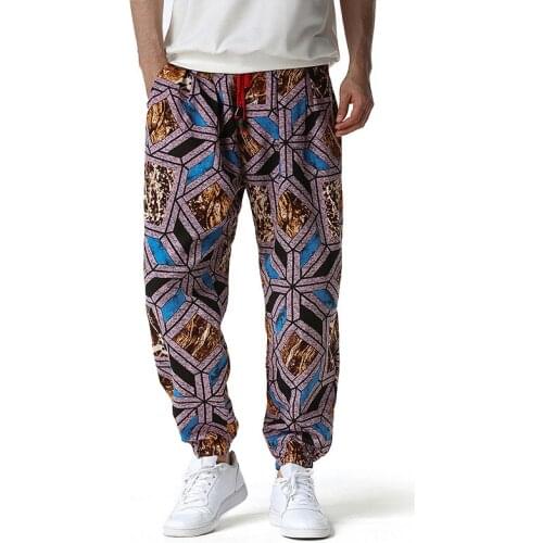 Men Harem Pants Joggers Printed Drawstring Trousers Men Loose Streetwear Cotton Casual Pants Boho Mens Hip Hop Clothing