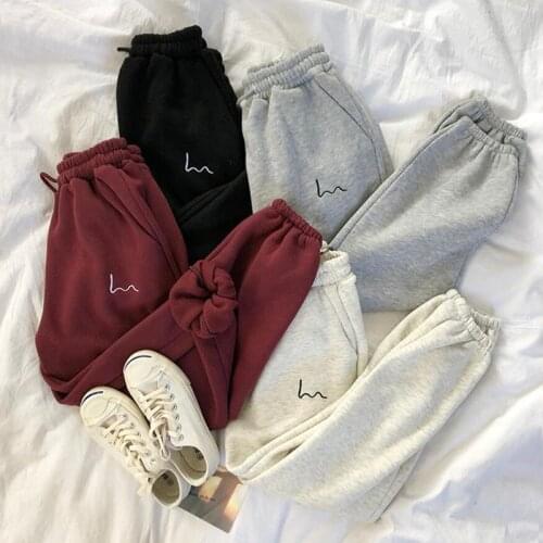 2021 Autumn Winter Fashion New Fashion Harem Pants Women Thick Casual Trousers Elastic waist drawstring embroidery Sweatpants