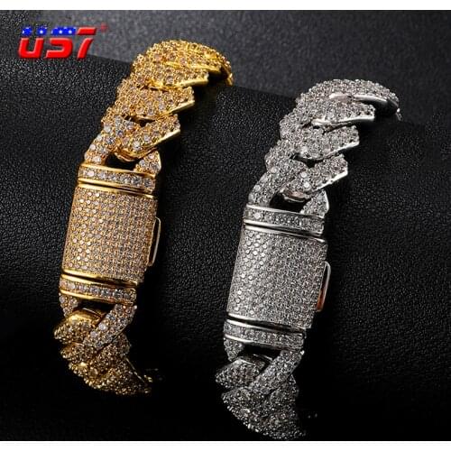 US7 14mm Miami Prong Set Cuban Chains Bracelet For Men Women Gold Silver Color CZ Necklace Hip Hop Rapper Jewelry Gifts