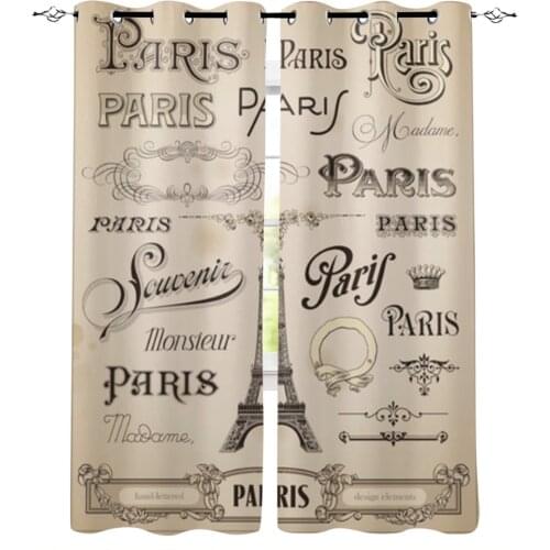 Vintage Newspaper Eiffel Tower Window Curtains for Living Room Home Decor Child Bedroom Kitchen Curtains Drapes