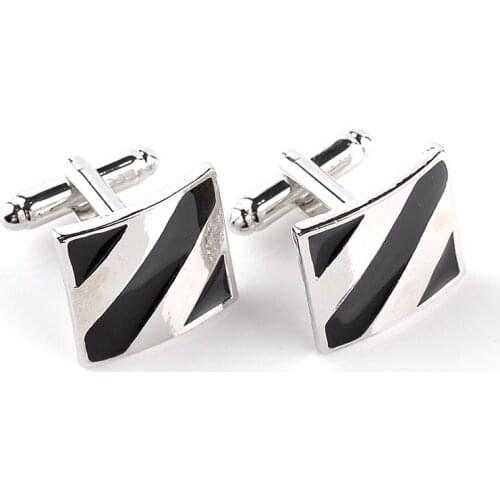 Retro Black Enamel Cufflinks Buttons Square Stripe French Suit Shirt Cuff links for Wedding